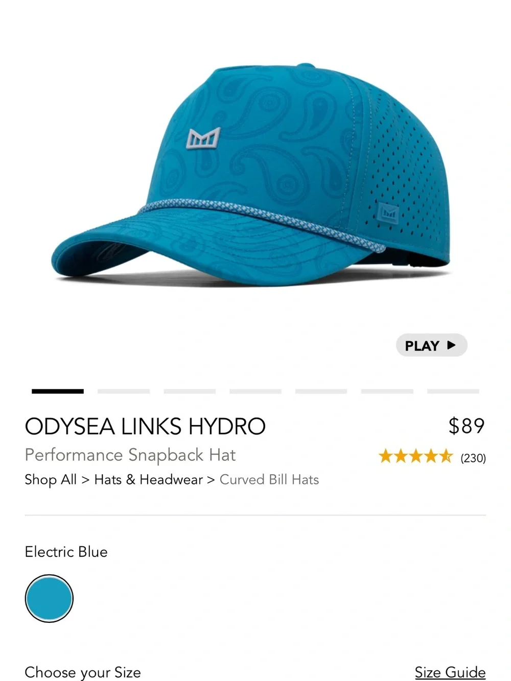 Melin Odysea Links Hydro Hat Electric Blue Paisley Golf Snapback CLASSIC